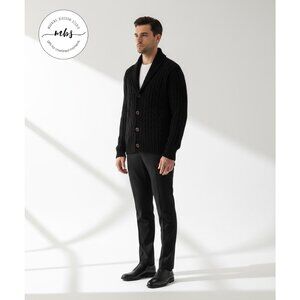 Carraig Donn Shawl‎ Collar 100% Wool Sweater Cardigan Black Men XL